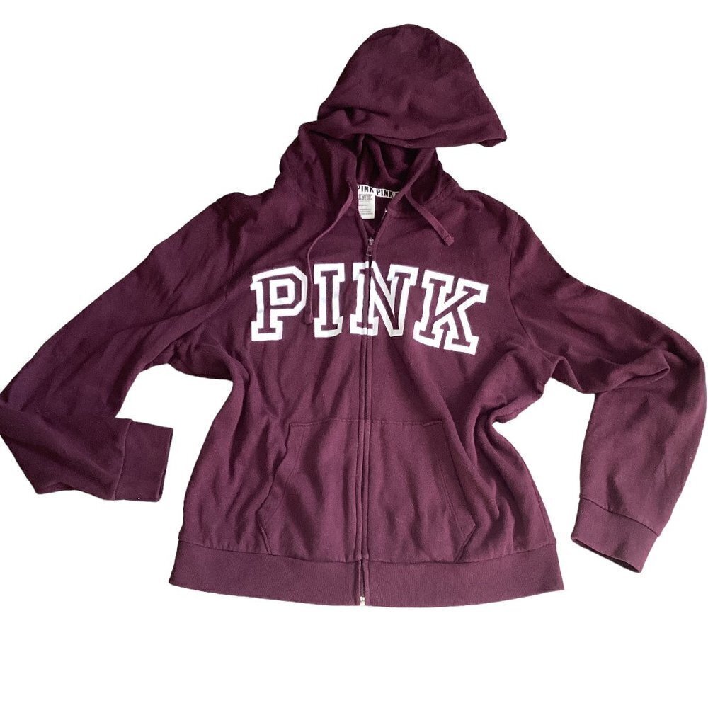 PINK by‎ Victoria's Secret Full Zip Everyday Lounge Hoodie L Burgundy Plum #178J - Picture 8 of 11